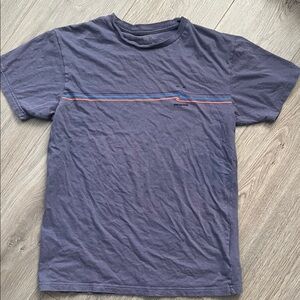 Patagonia Short-Sleeve Tee in Navy with Blue and Orange Chest Stripe